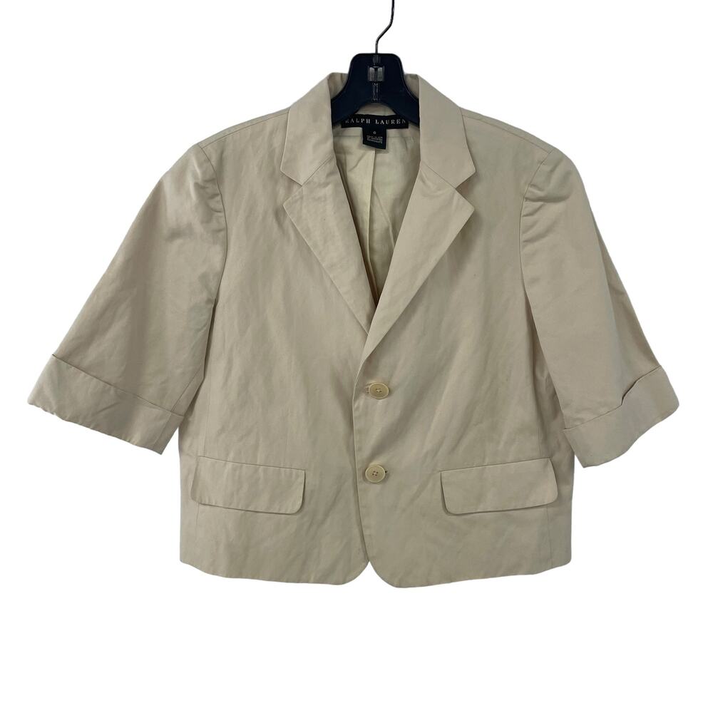 Ralph Lauren Black Label Short Sleeve Button Front Blazer Jacket Cream 8 AS IS